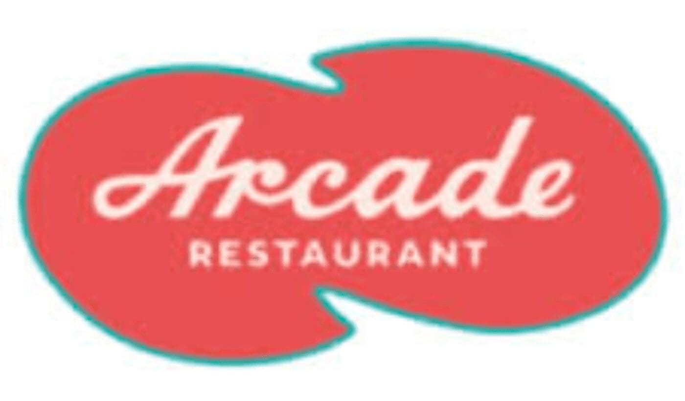 Arcade Restaurant red logo with teal outline